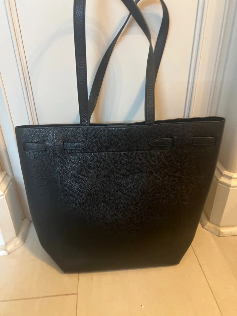 Veronica Beard Black Leather Tote with Gold Hardware - Picture 3 of 6